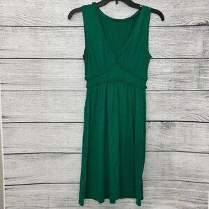 Green Sleeveless Braided Trim Midi Dress S